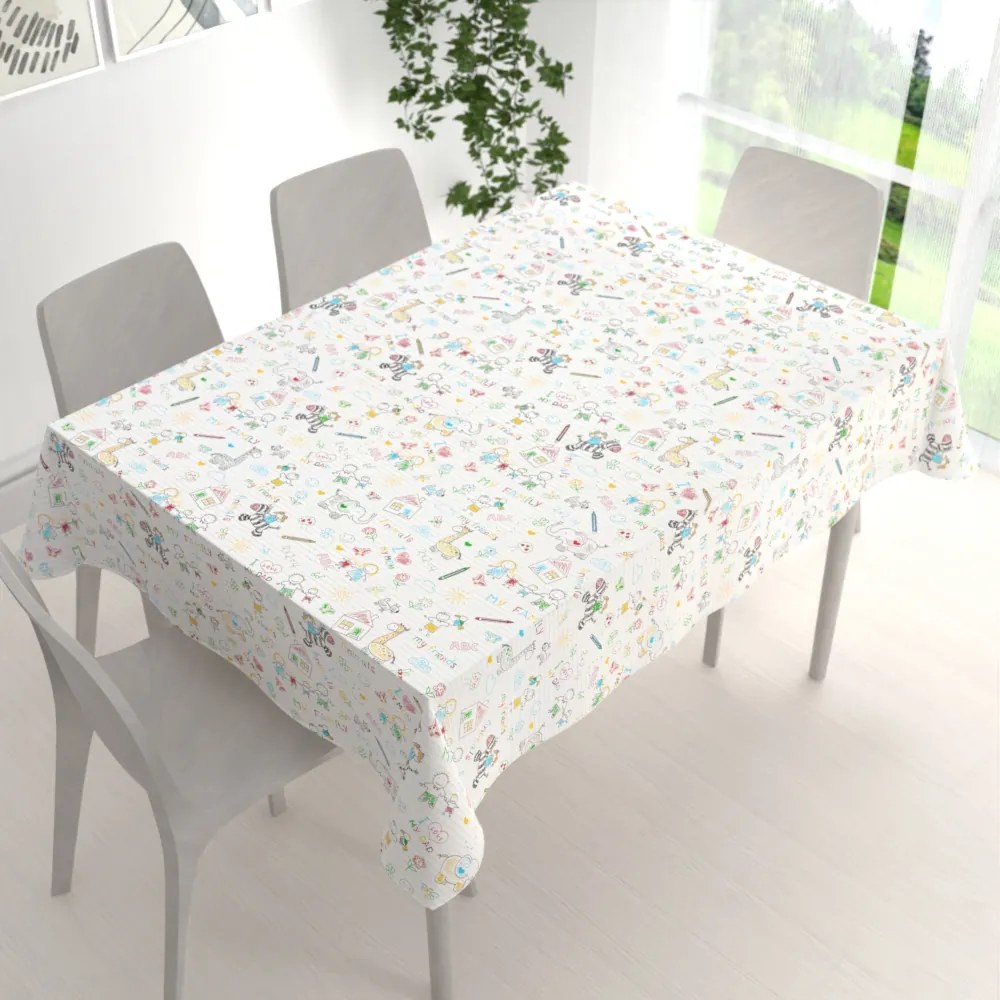 Biante Detský bavlnený obdĺžnikový obrus Sandra SA-041 Farebné omaľovánky 140x220 cm
