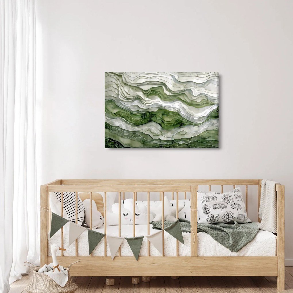 Obraz - Zelenobiele vlnky (90x60 cm)