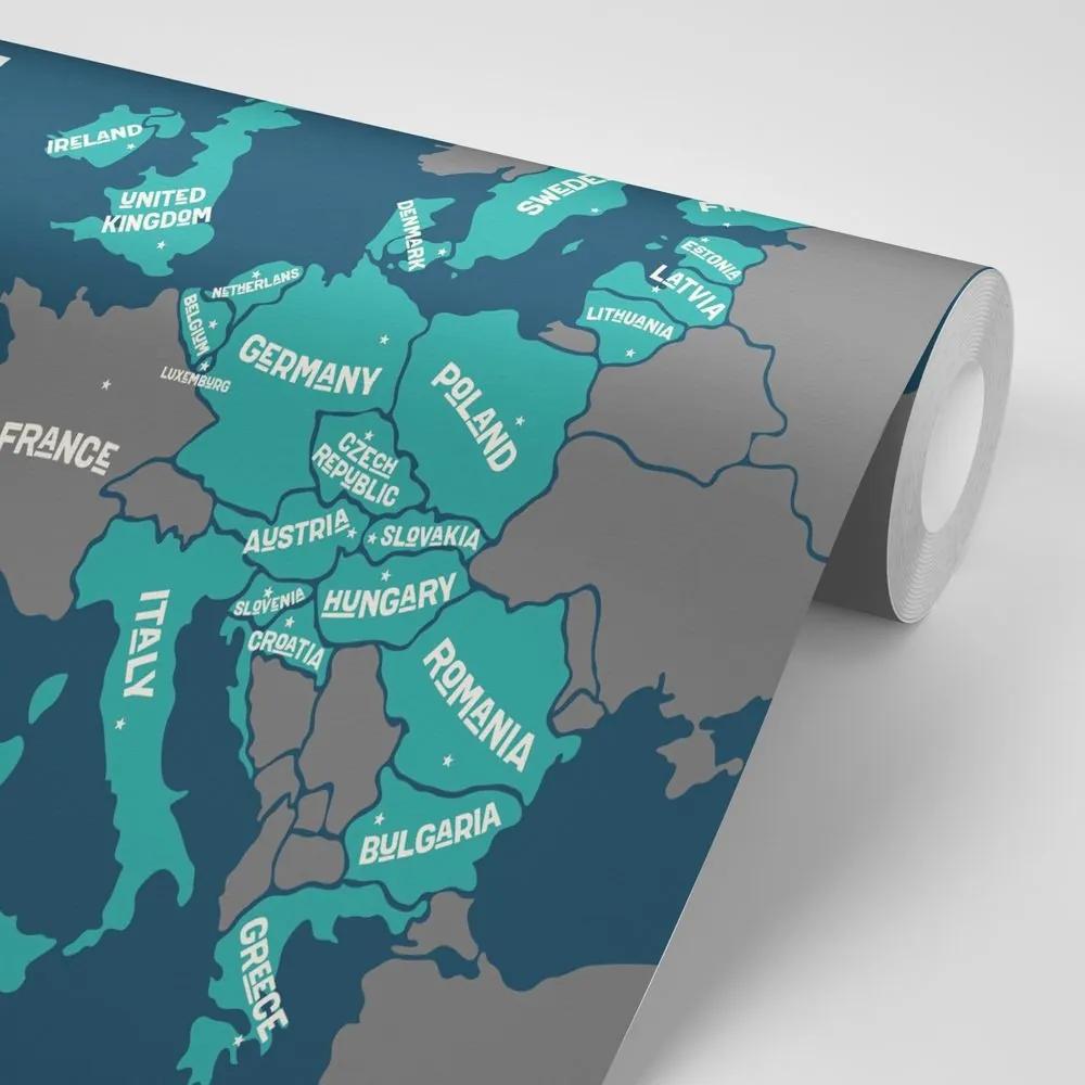 Samolepiaca tapeta náučná mapa s názvami krajín EÚ - 150x100