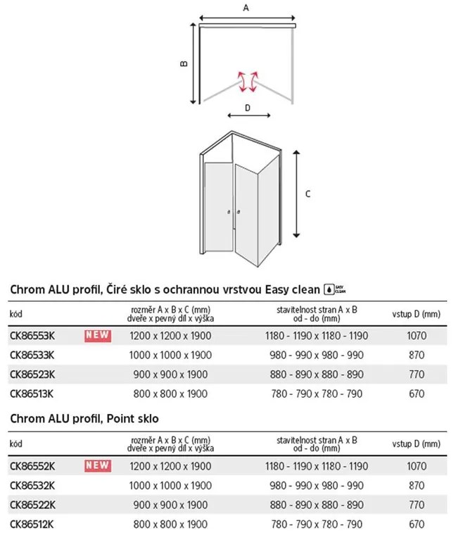 Mereo Lima, sprchovací kút 900x900 cm, štvorec, chróm ALU, dvere lietacie, sklo Point, MER-CK86522K