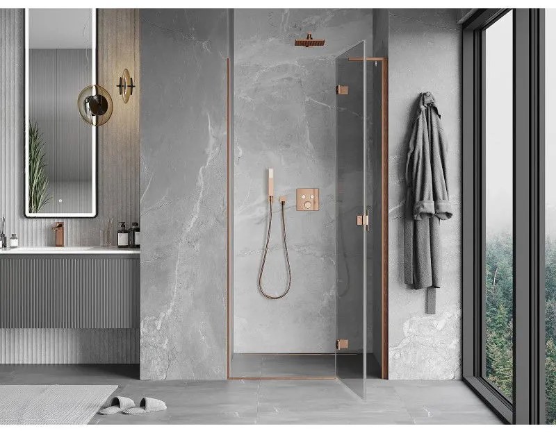 Mexen Mist-H L, 1-krídlové sprchové dvere pravé 80 cm, číre sklo, medený matný profil, 8A5L-080-000-65-00-P