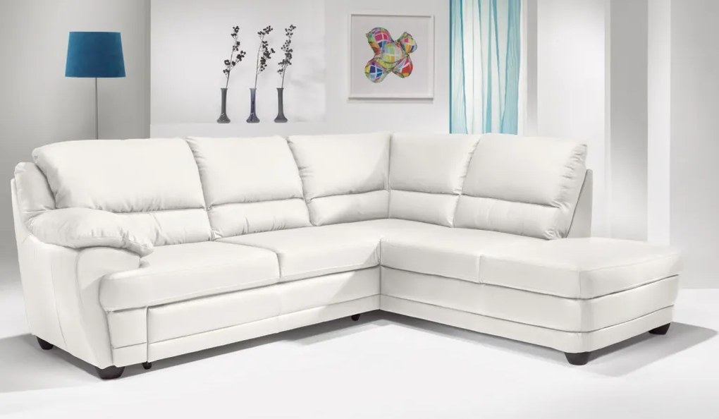 Rohová sedacia súprava Nebolo, biela koža, pravý roh