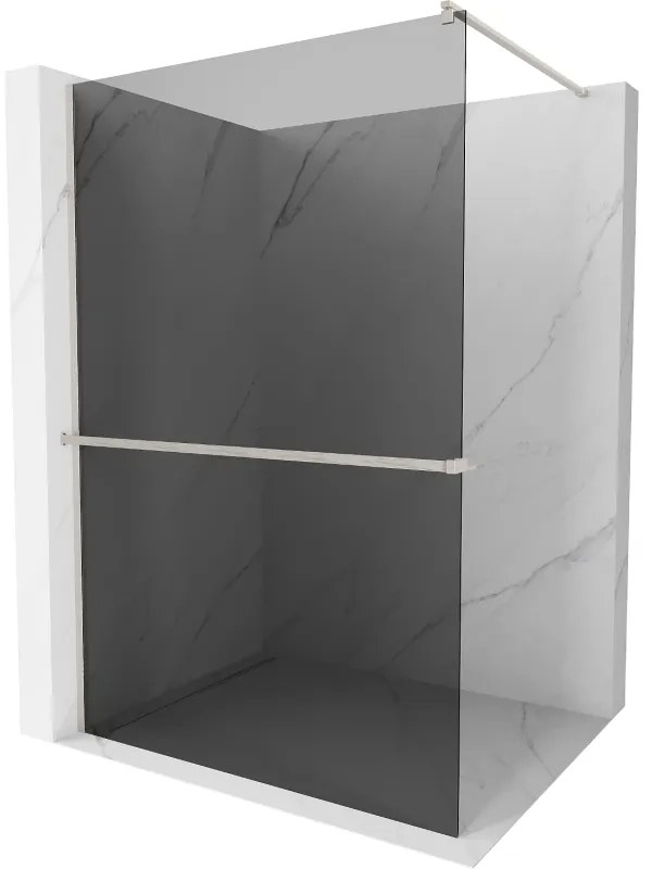 Mexen Kioto+, sprchová zástena Walk-In s poličkou a vešiakom 70 x 200 cm, 8mm šedé sklo, brúsená oceľ profil, 800-070-121-97-40