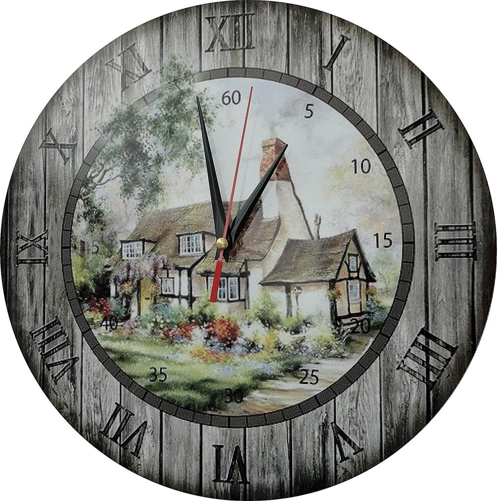 Nástenné hodiny z dreva Chalúpka - HORNET 3132 HDFK003 fi 30 cm