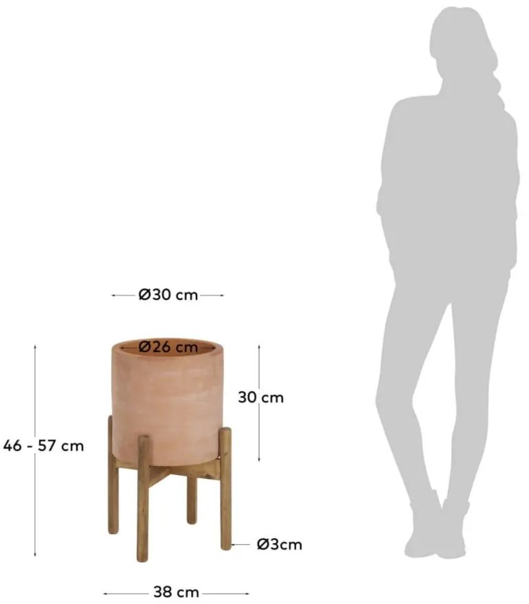 Terakotový kvetináč na drevenom podstavci Kave Home Dalva, ⌀ 30 cm