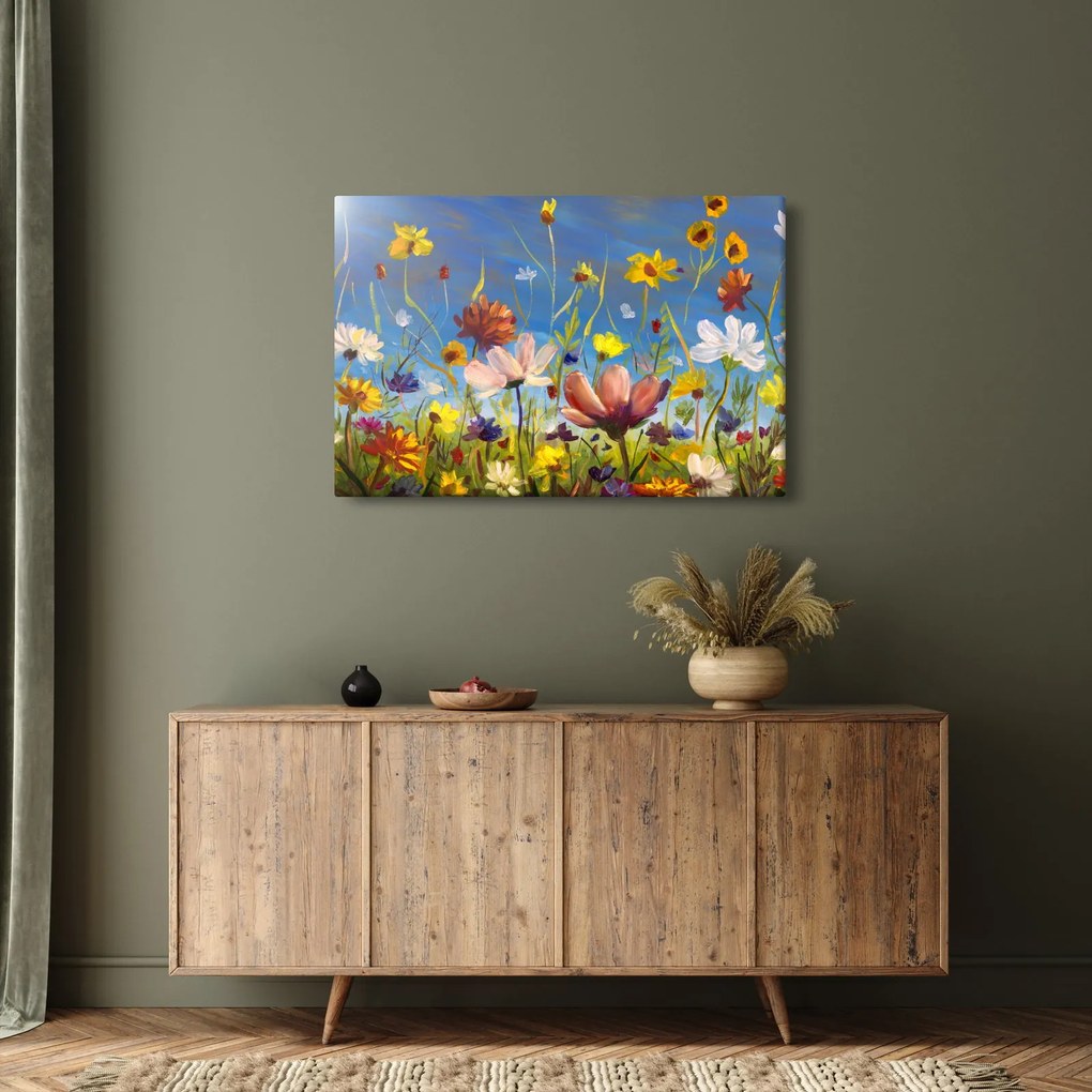 Maľovaný obraz rozkvitnutej lúky (90x60 cm)