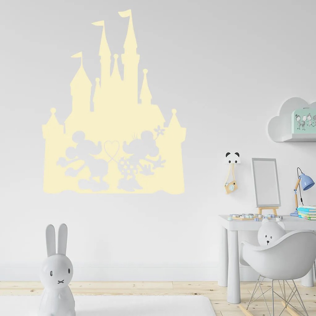 Veselá Stena Samolepka Zamilovaní Mickey a Minnie na Zámku Farba: žltá, Veľkosť: 100 x 78 cm