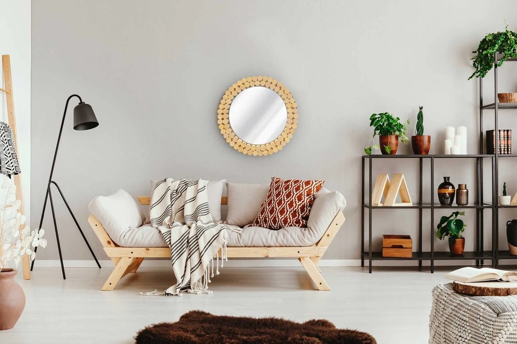 Kulaté nástěnné zrcadlo BOHO 36 cm přírodní