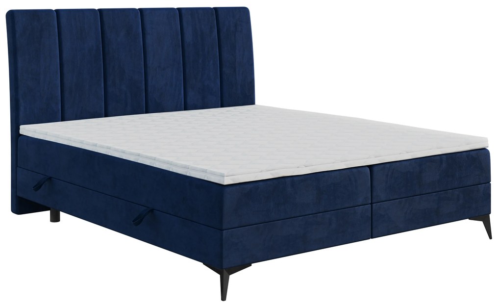 Manželská posteľ Boxspring 140 cm Axel (tmavomodrá) (s matracom a úl. priestorom). Akcia -20%. Vlastná spoľahlivá doprava až k Vám domov. 1043346