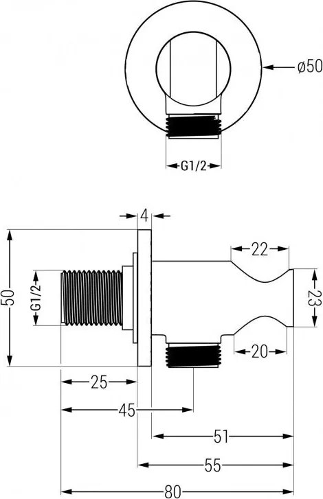 Mexen KAI, podomietkové rohové pripojenie ručnej sprchy 1/2", biela, 79301-20