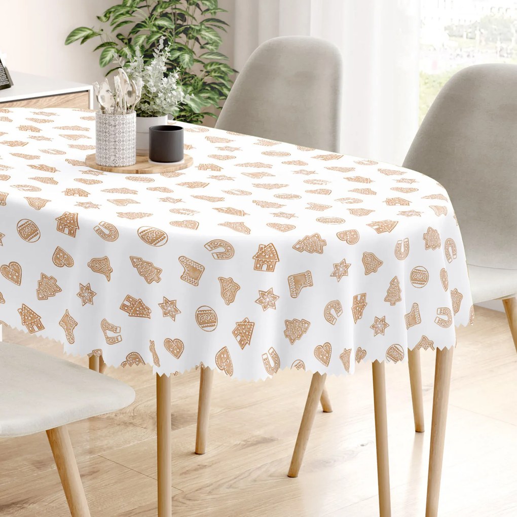 Goldea vianočný oválny teflónový obrus - perníčky 140 x 200 cm