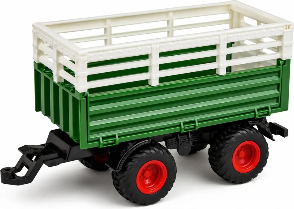 LEAN Toys Poľnohospodársky traktor s prívesom, diaľkovo ovládaný RC, figúrka kravy, mierka 1:24