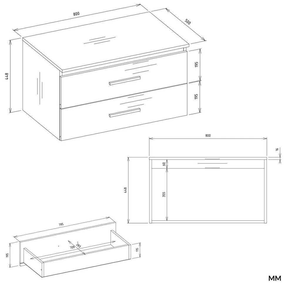 Závěsná skříňka pod umyvadlo s deskou NEL 2S 80 cm bílá