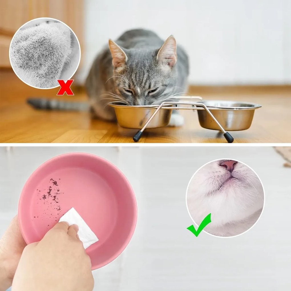 Keramická miska na bambusovém stojanu pro psy a kočky JIMMO modrá/růžová
