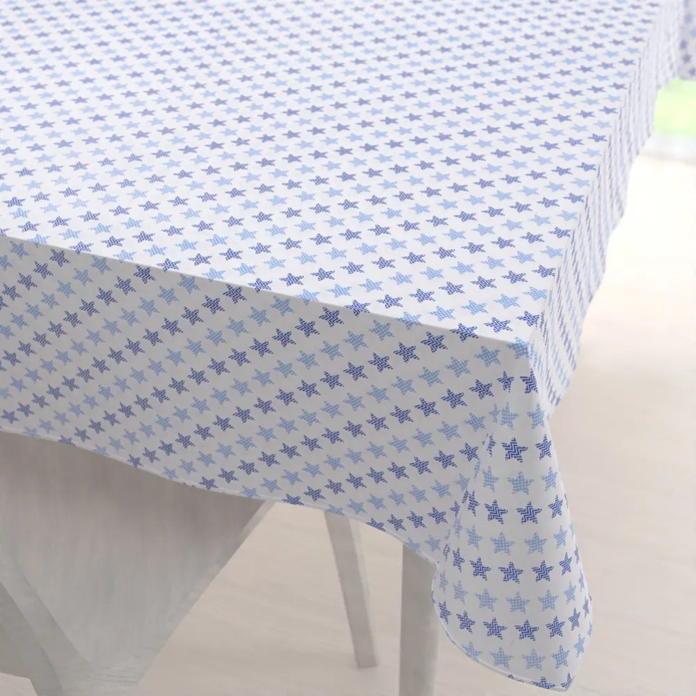 Biante Bavlnený obdĺžnikový obrus Sandra SA-266 Modré hviezdičky na bielom 130x220 cm