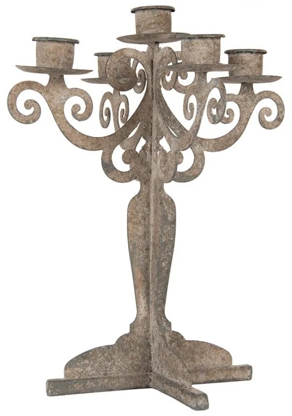 Šedý antik kovový svietnik na 5 úzkych sviečok Triento - 15*15*26 cm