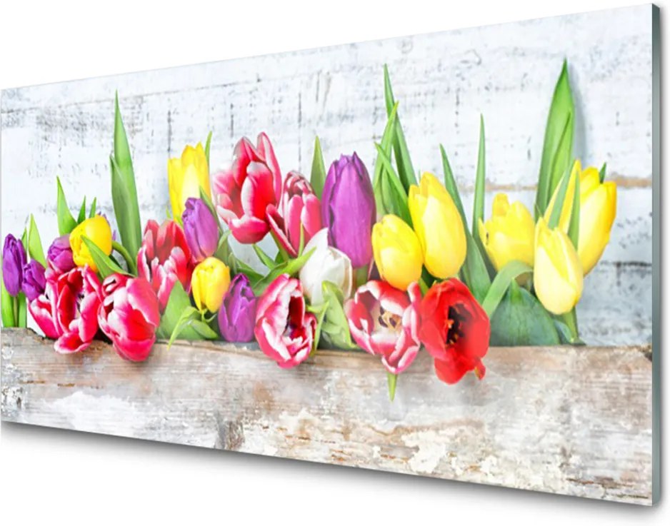 Sklenený obklad Do kuchyne Tulipány Kvety Príroda