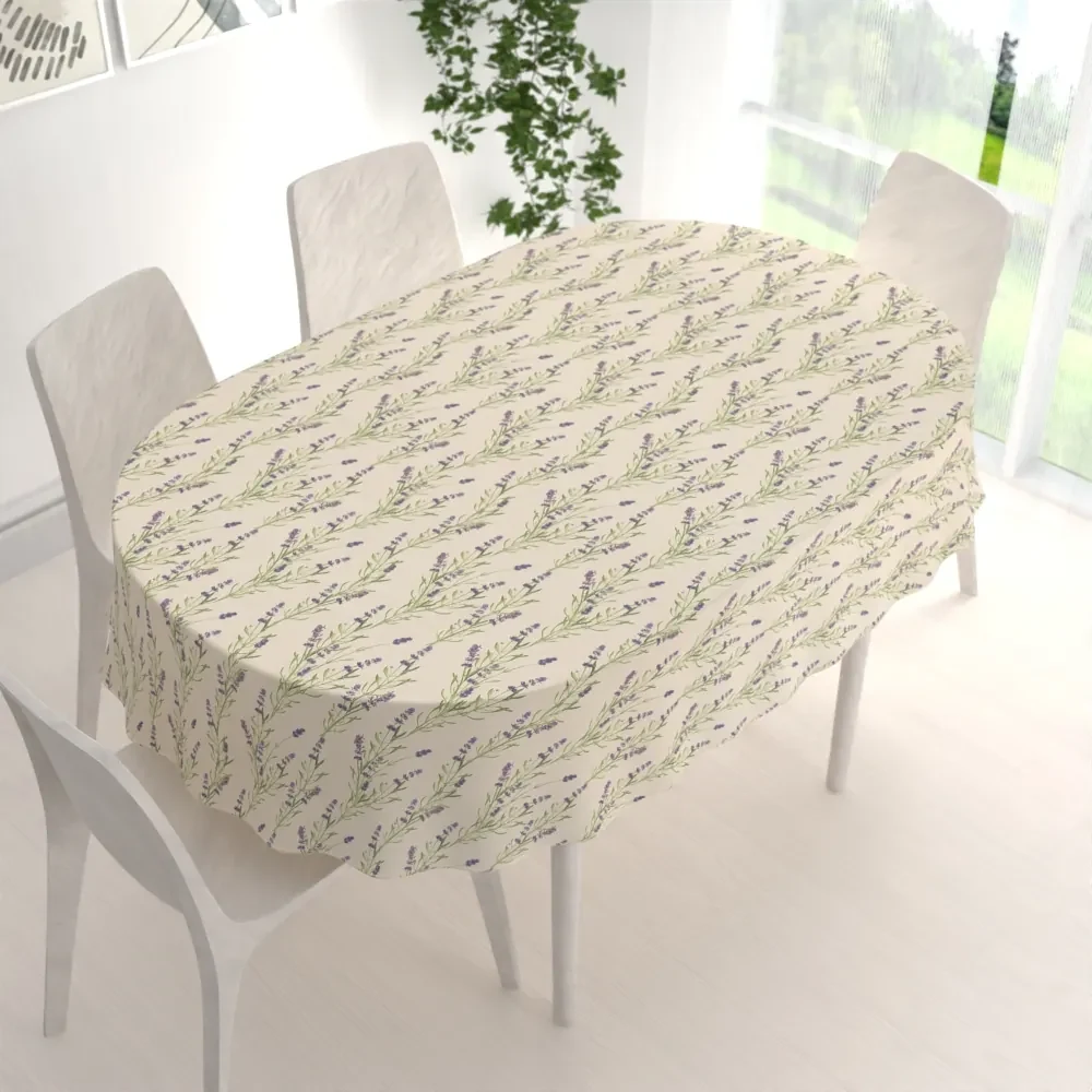 Biante Ľanový oválny dekoračný obrus LEN-009 Levandule na režnom 100x140 cm