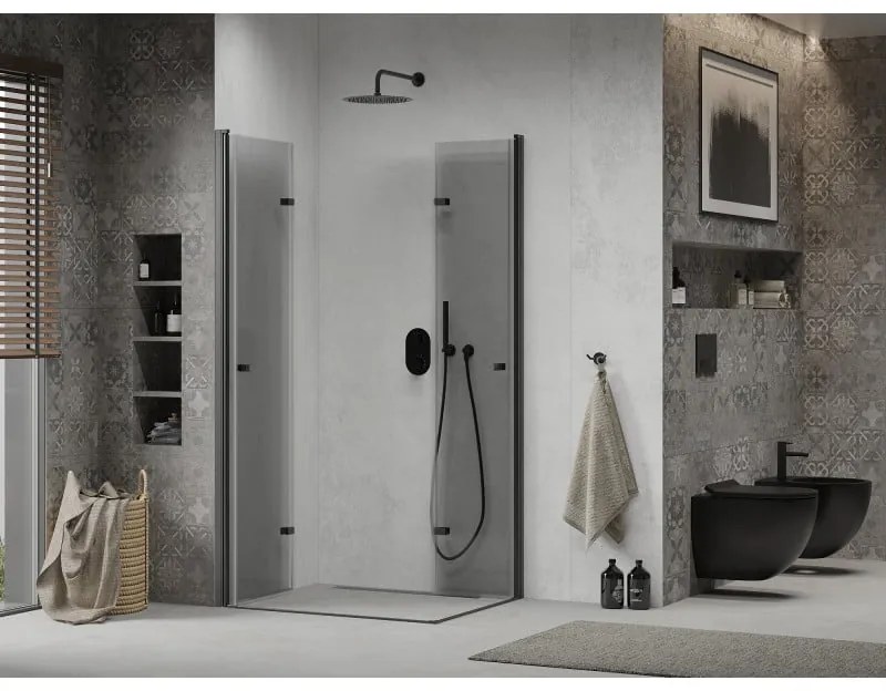 Mexen Lima Duo, sprchový kút 90 (dvere) x 80 (dvere) cm, 6mm číre sklo, čierny profil, 856-090-080-70-00-02
