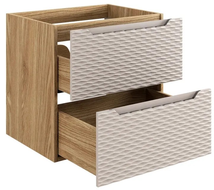 Závěsná skříňka Ocean s deskou a umyvadly 120 cm béžová/dub olejovaný