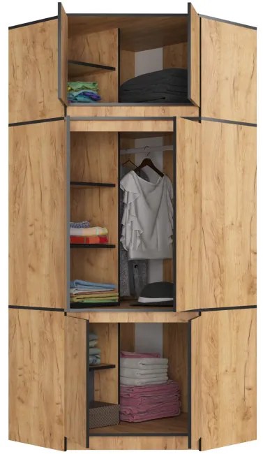 Rohová skriňa s nadstavcom S100 dub craft