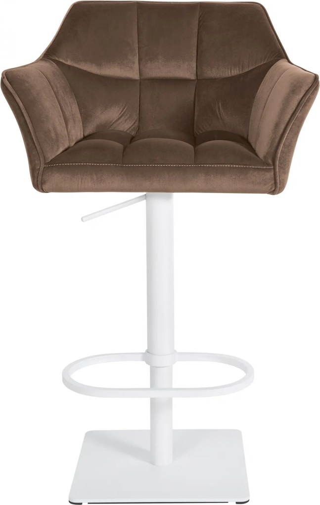 Barová stolička Damaso W - zamat, biely rám - Hnedá