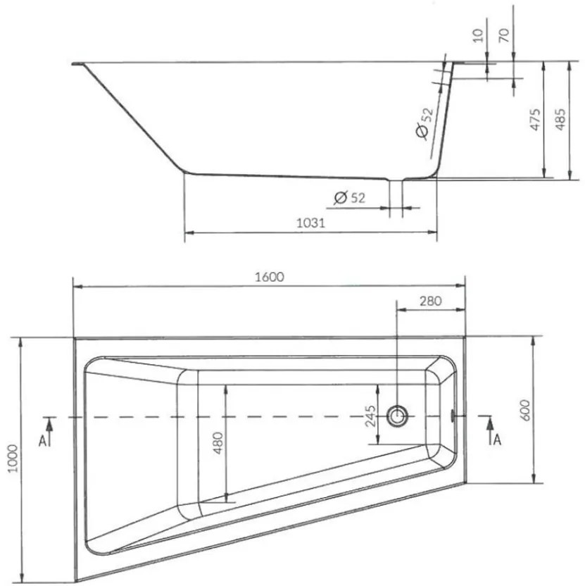 Cersanit Crea slim asymetrická vaňa ľavá 160x100cm + nožičky, S301-232