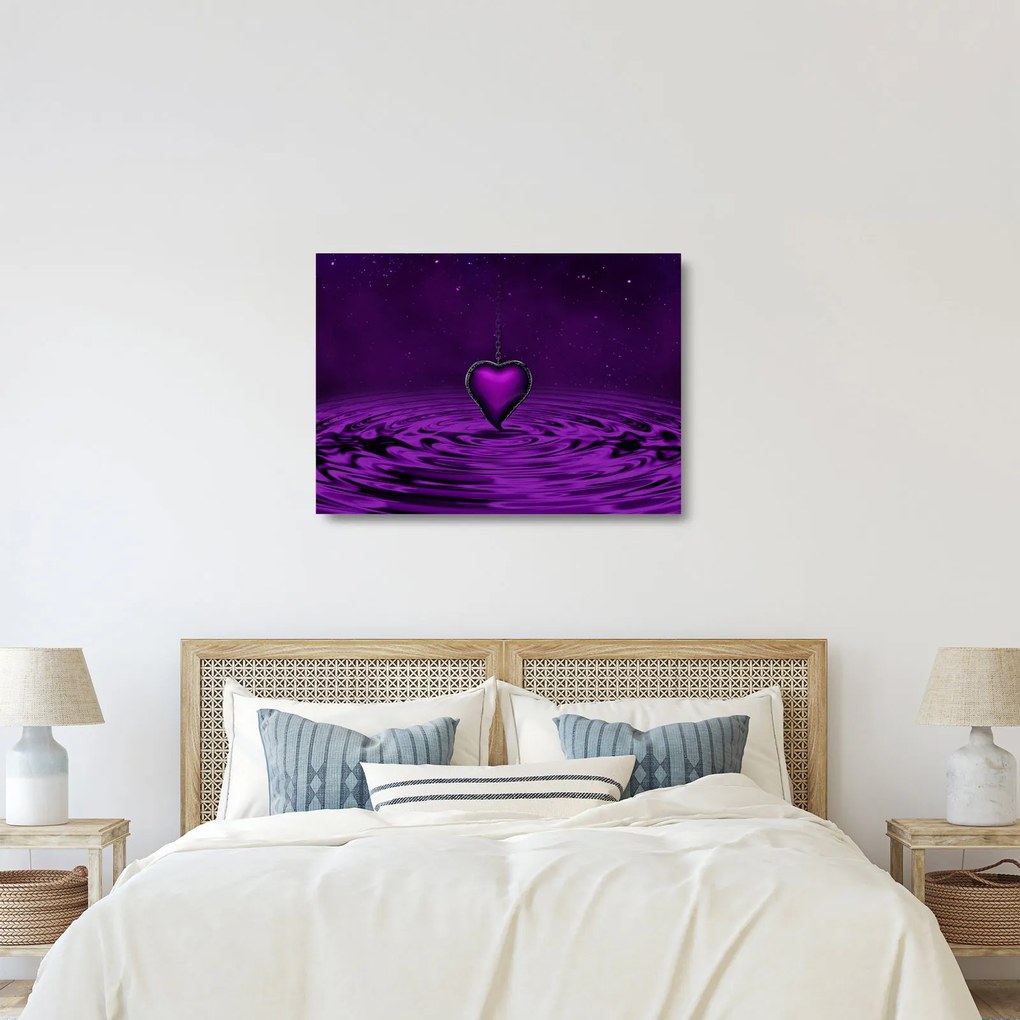 Sklenený obraz fialového srdca (70x50 cm)