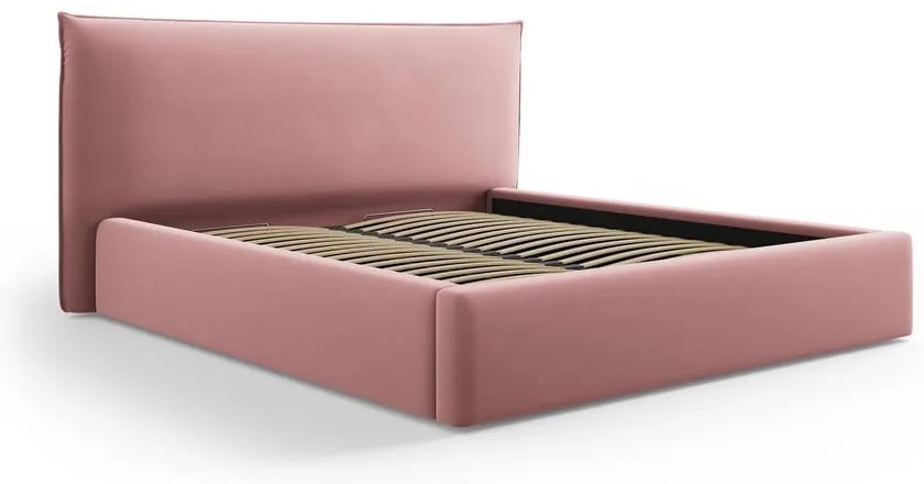 Ružová čalúnená dvojlôžková posteľ s úložným priestorom a roštom 140x200 cm Elio – Milo Casa