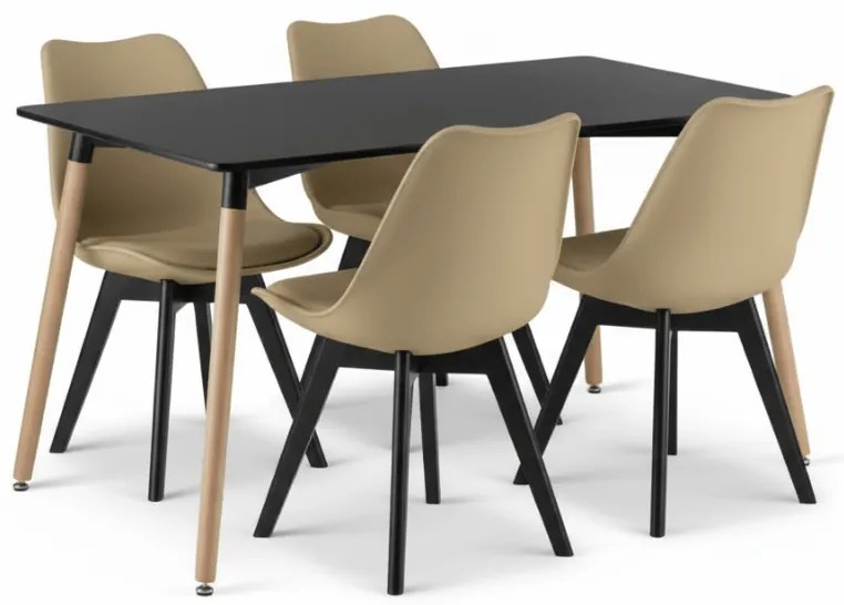 Jedálenský set 1 + 4, čierny stôl ADRIA 120x80 cm + béžová stolička BALI MARK s čiernymi nohami