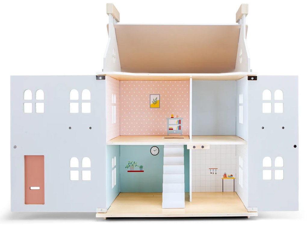 Drevený dom pre bábiky s nábytkom