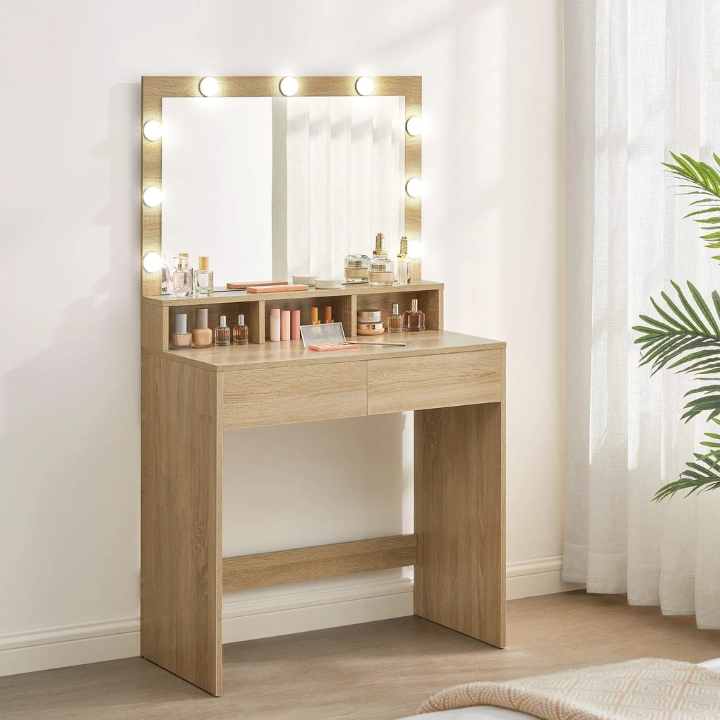 Dekorstudio Toaletný stolík so zrkadlom a LED žiarovkami Dub sonoma - RDT120T11