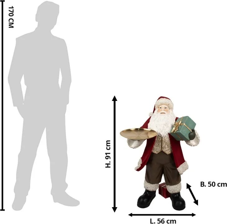 Vánoční dekorace socha Santa Claus s podnosem a dárkem - 56*50*91 cm