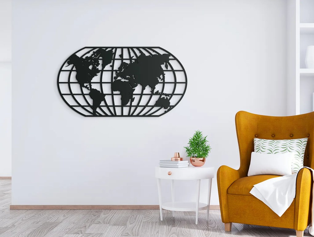 drevko Nástenná mapa sveta Rozmer obrazu: 35 x 65 cm, Farba dekorácie: Čierna