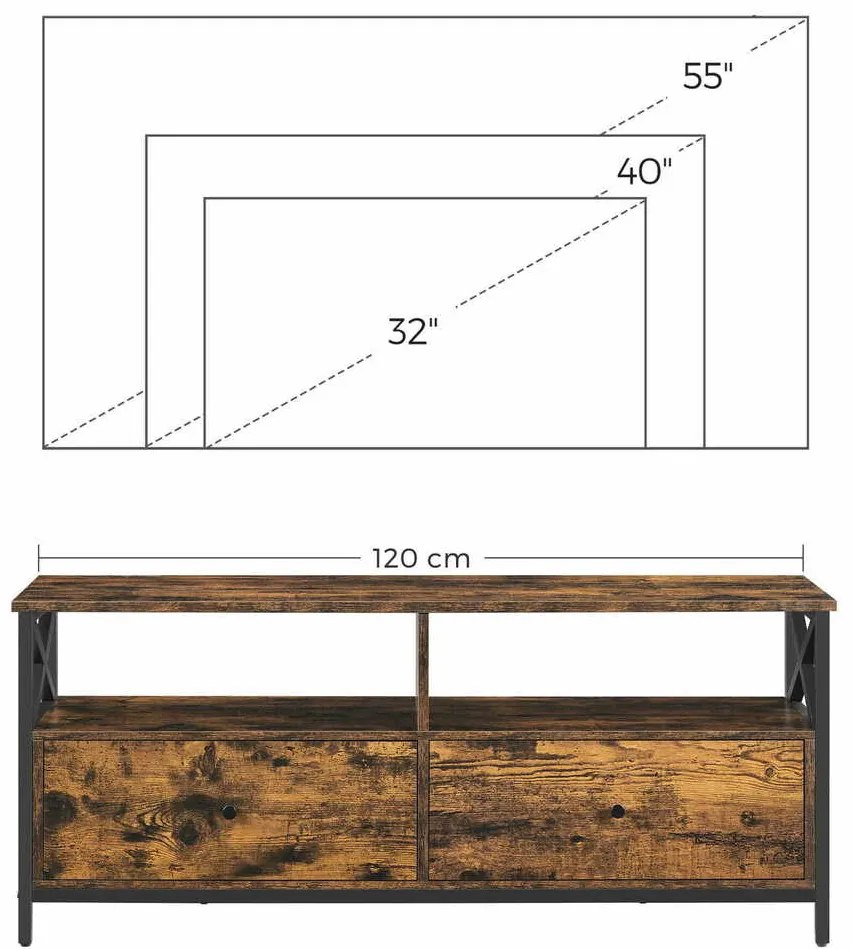Televízny stolík Vasagle Nuros 120 cm hnedý/čierny