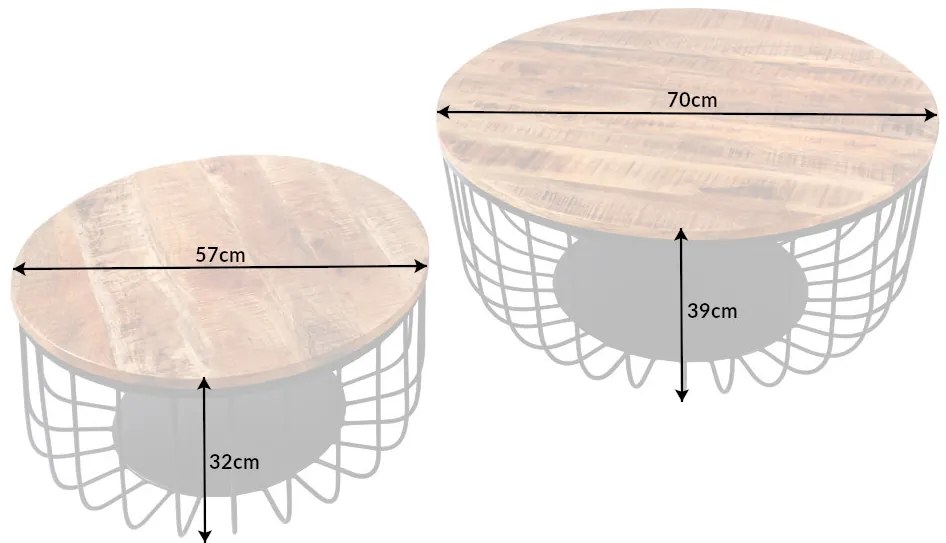 Konferenčný stolík Úložná súprava 2 70 cm prírodná čierna