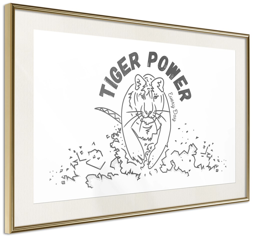 Artgeist Plagát - Tiger Power [Poster] Veľkosť: 30x20, Verzia: Zlatý rám s passe-partout