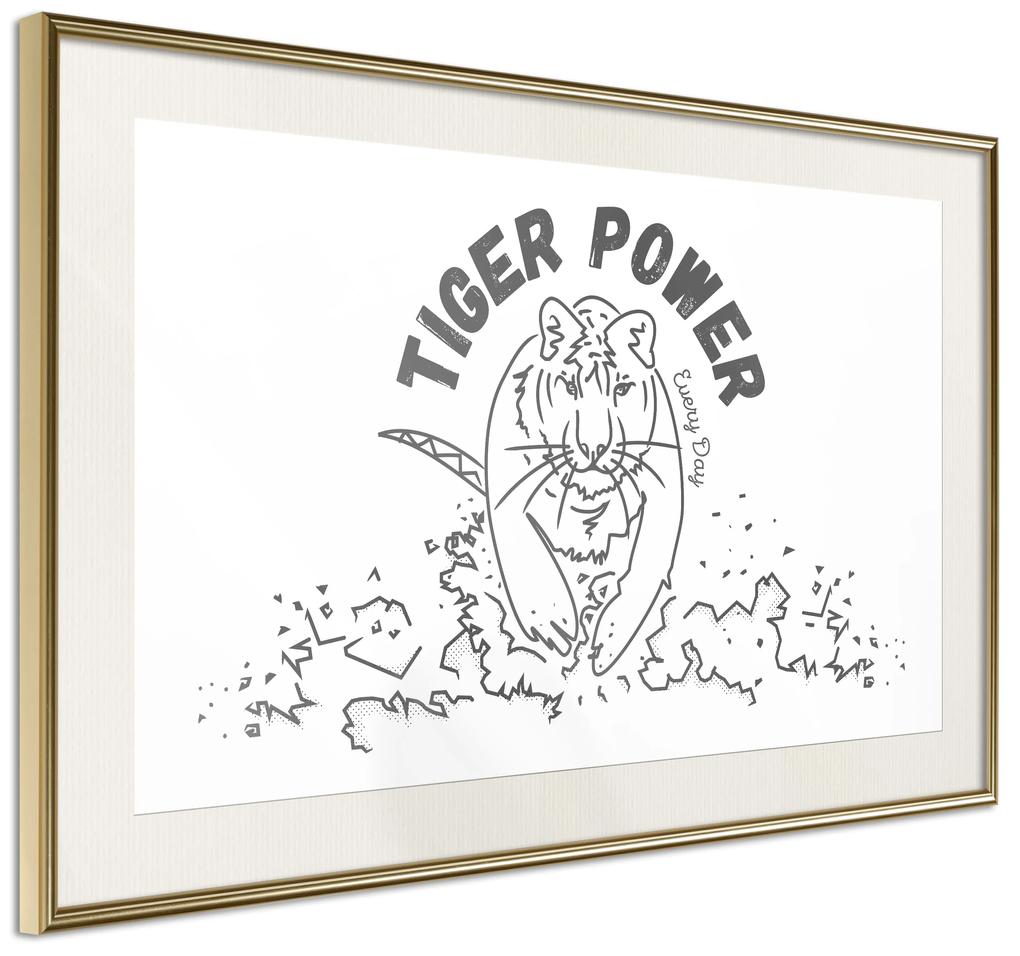 Artgeist Plagát - Tiger Power [Poster] Veľkosť: 45x30, Verzia: Zlatý rám s passe-partout