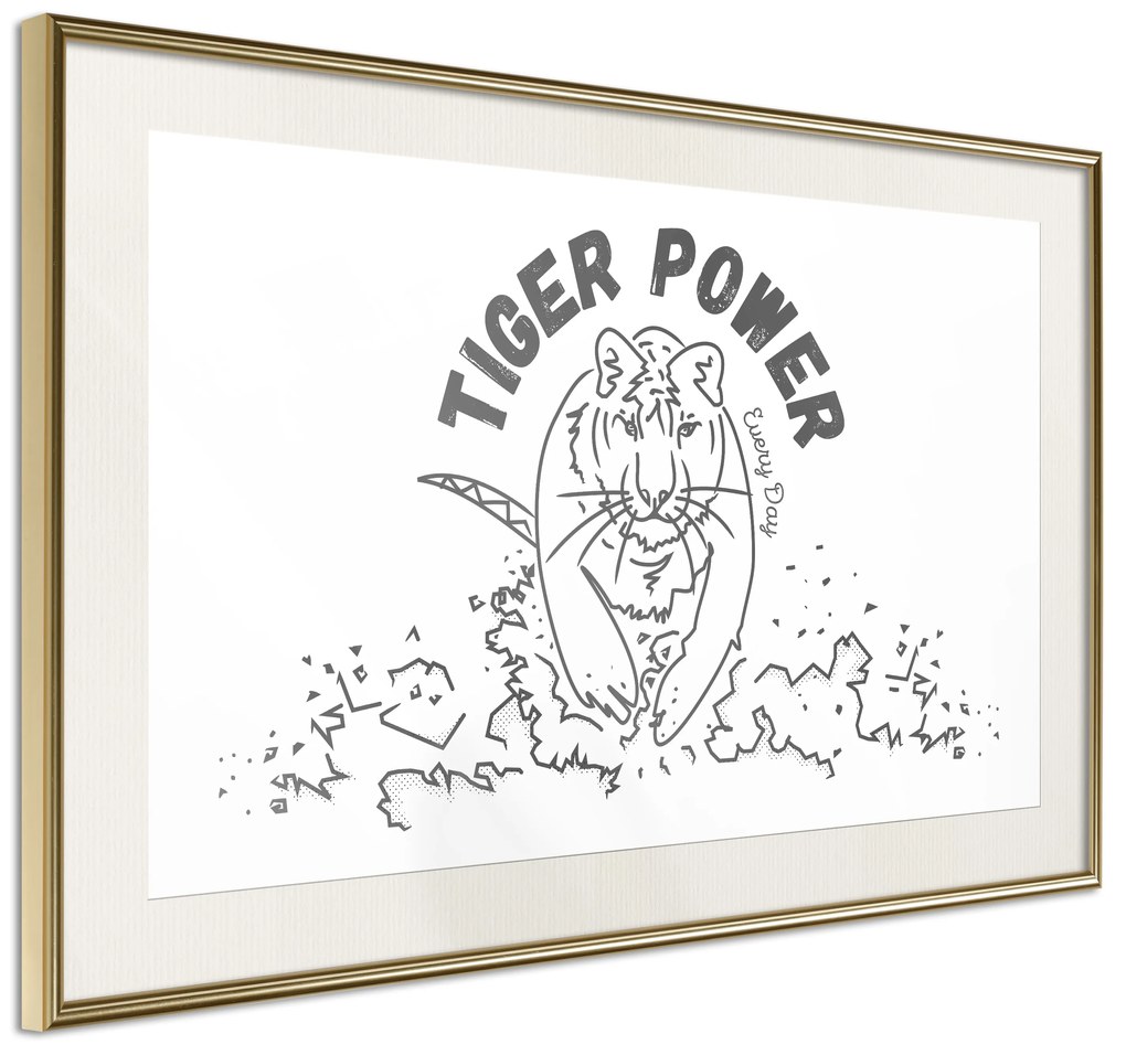 Artgeist Plagát - Tiger Power [Poster] Veľkosť: 90x60, Verzia: Zlatý rám s passe-partout