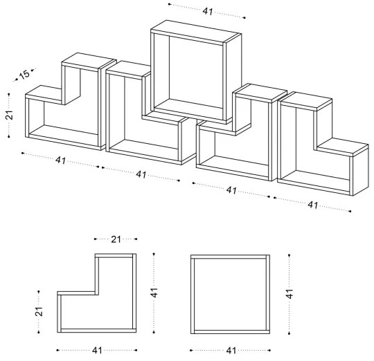 SADA 5x Nástenná polica ELITRA biela