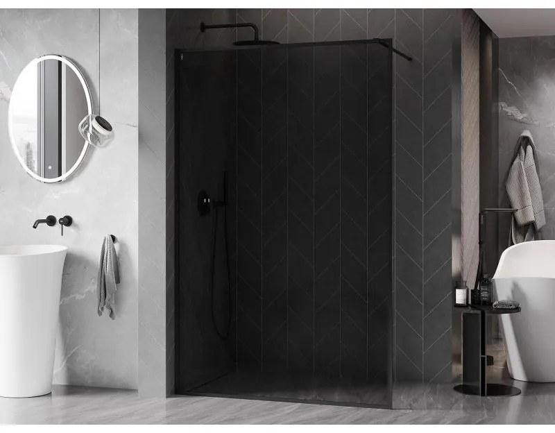 Mexen Kioto-XF, sprchová zástena s rámom 130 x 202 cm, 10mm šedé sklo, čierny profil, 800-130-104-70-40-X