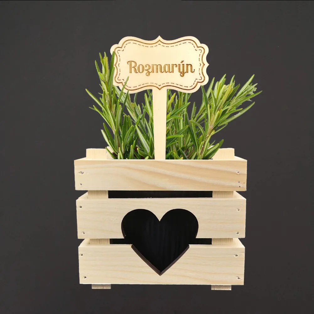 AMADEA Drevený zápich - ceduľka na bylinky Rozmarín, výška 20 cm, český výrobok