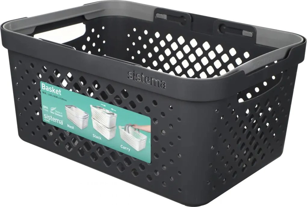 SISTEMA Multifunkčný košík s uchami, stohovateľný, antracit 41 x 29 x 19 (18,5l)