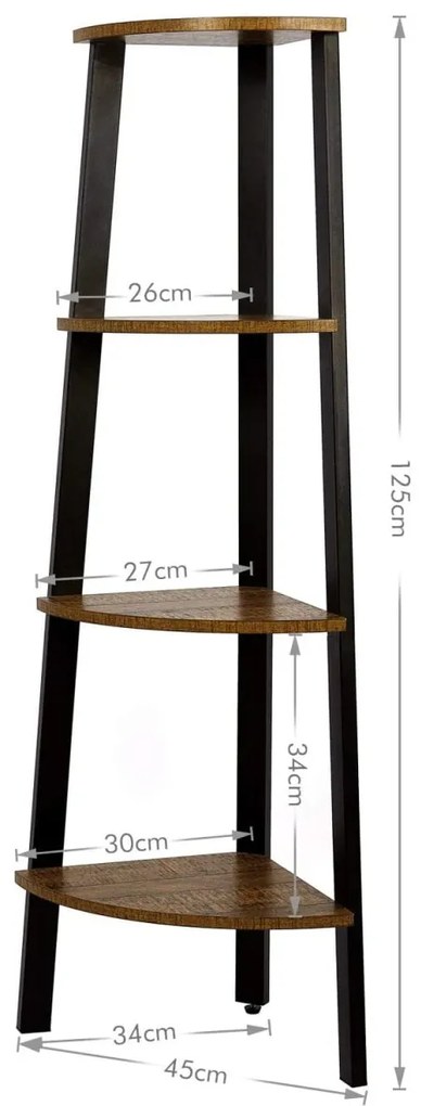 Rohový regál TAYLOR 4 police, 125x34 cm