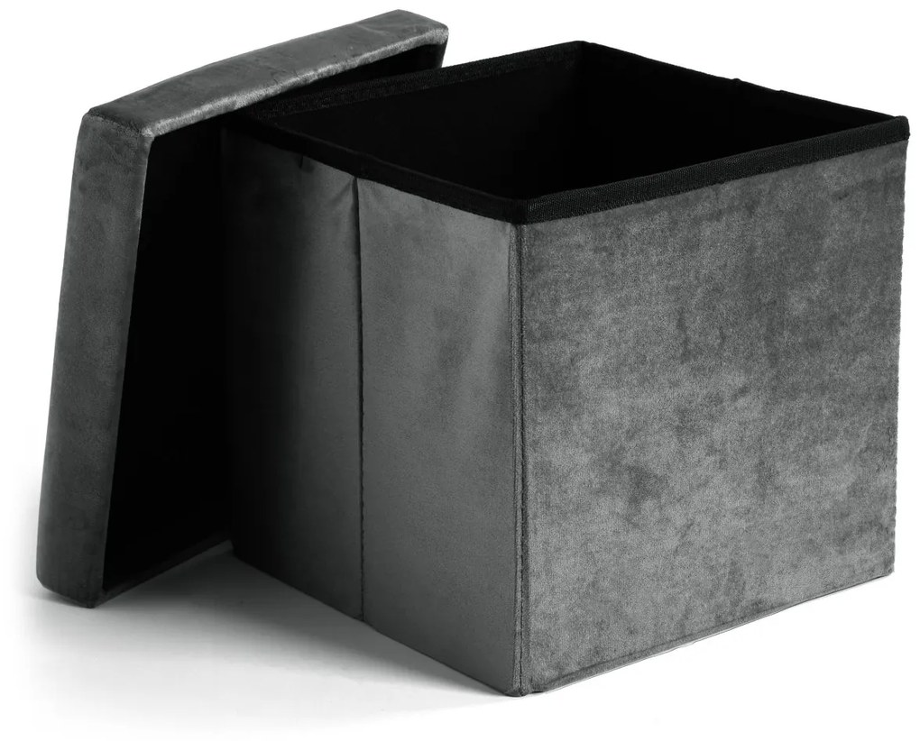 Taburet s úložným priestorom DIEGO L zamatový sivý