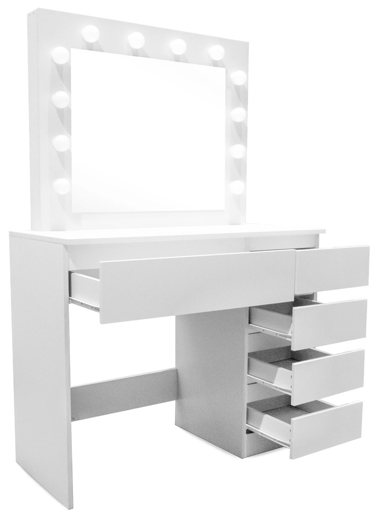 Toaletný stolík s LED osvetlením a 5 zásuvkami Aga MRDT06-MW - matný biely