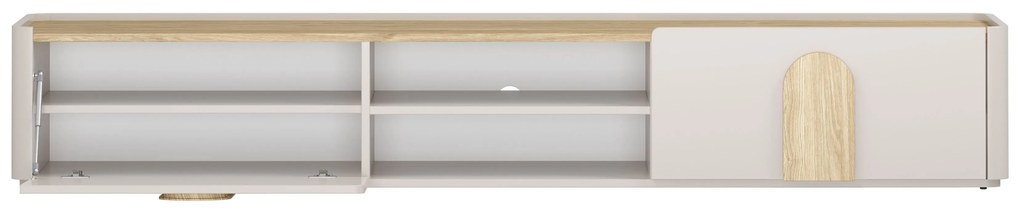 TV skrinka so zásuvkou Amilio 220 cm - kašmír / olejovaný dub / úchytky svetlý dub