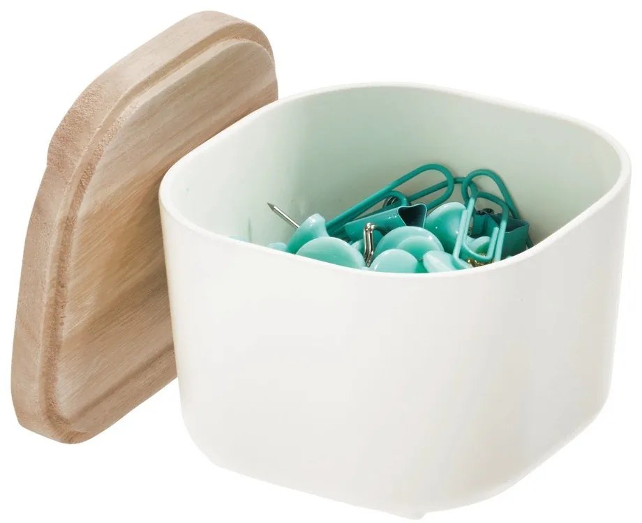 Biely úložný box s vekom z dreva paulownia iDesign Eco, 9 x 9 cm