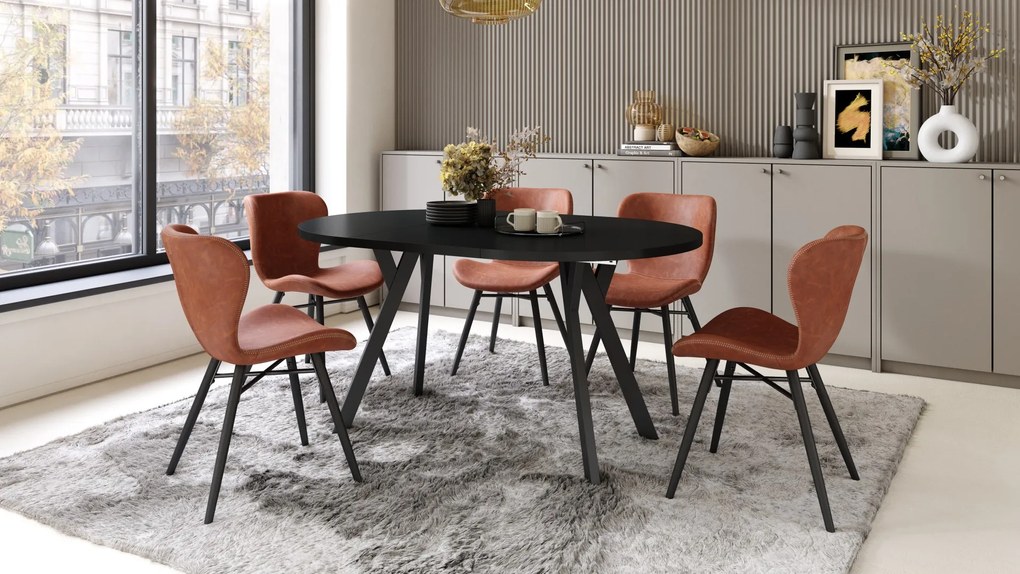 ALMO 100 Čierny/čierne nohy - OKRÚHLY LOFTOVÝ/INDUSTRIÁLNY ROZKLADACÍ STÔL DO OBÝVAČKY/JEDÁLNE