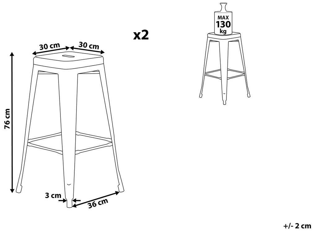 Sada 2 oceľových barových stoličiek 76 cm strieborná/zlatá CABRILLO Beliani